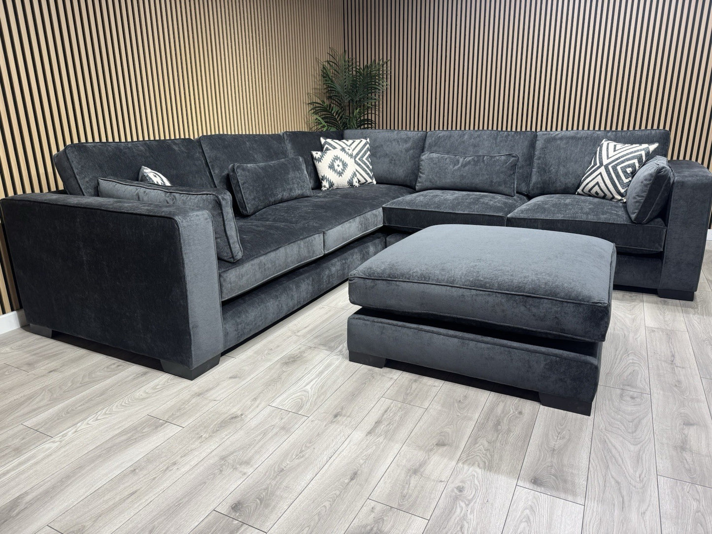 Sofology CAVALLI Style Fabric 3 Corner 3 Sofa + Footstool, Slate - RRP £6,398