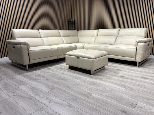 Furniture Village MOET Leather 2 Corner 2 Power Recliner Sofa + Stool RRP £5,390