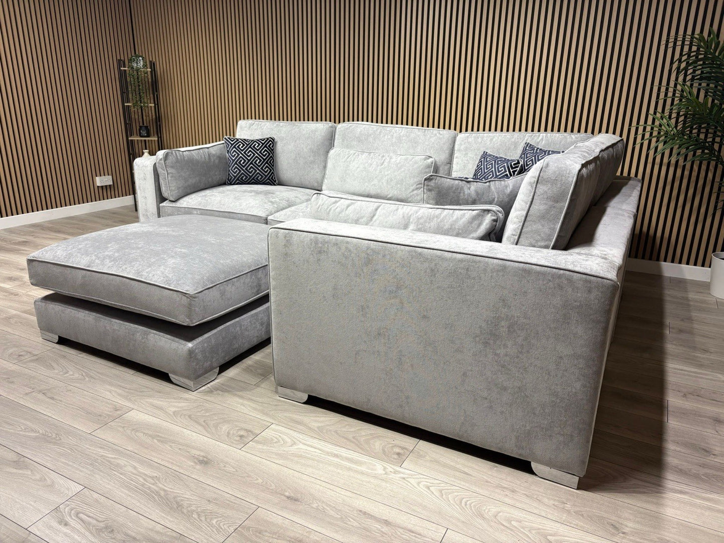 Sofology CAVALLI Style Fabric 3 Corner 1.5 Sofa + Footstool, Silver - RRP £5398
