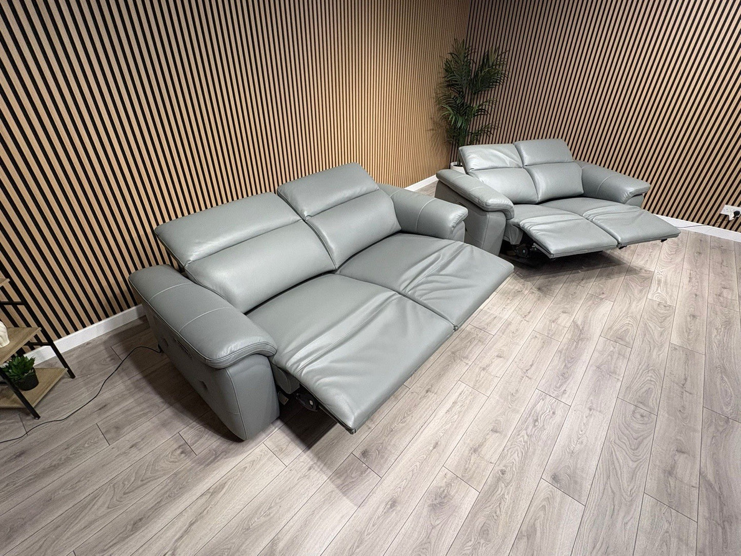 F. Village INCA Style Leather 3 + 2 Seater Power Recliner Sofa, Heated Seats