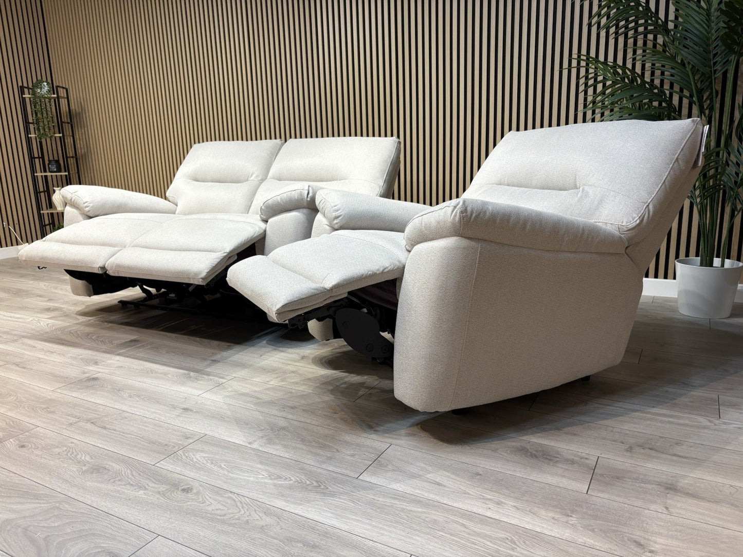 DFS - CAYDANCE Fabric 2 Seater Sofa + Armchair + Stool, Recliners - RRP £2,018