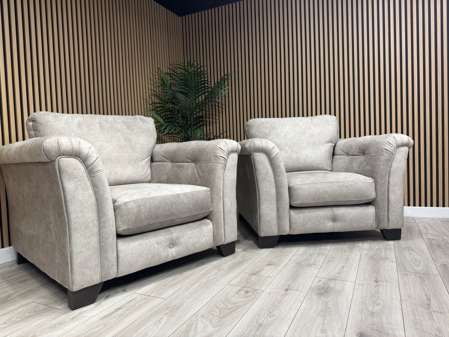 Furniture Village Boutique AURA Fabric 2 x Armchairs, Oatmeal - RRP £2,190