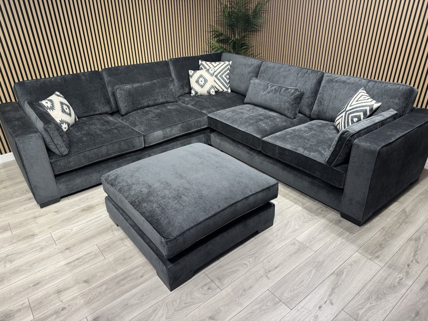 Sofology CAVALLI Style Fabric 3 Corner 3 Sofa + Footstool, Slate - RRP £6,398