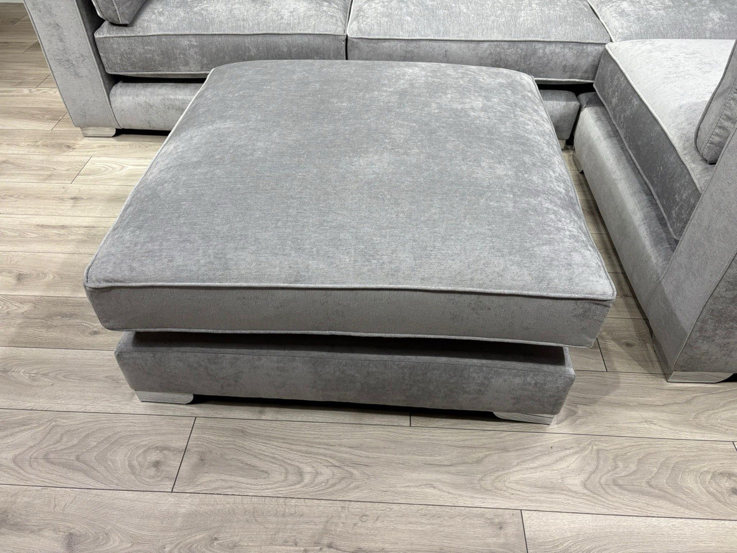 Sofology CAVALLI Style Fabric 3 Corner 1.5 Sofa + Footstool, Silver - RRP £5398