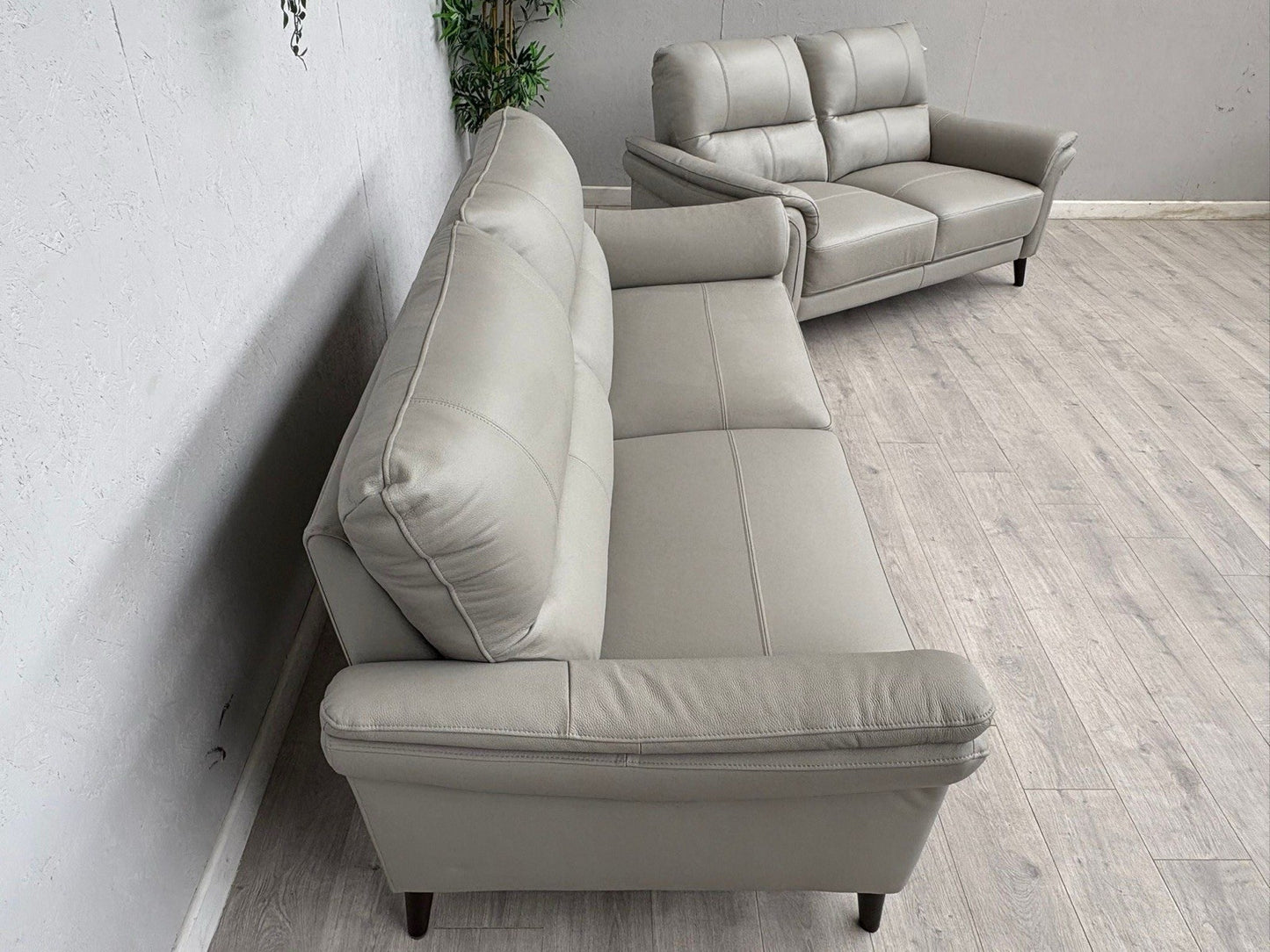 Furniture Village WINNER Leather 3 + 2 Seater Sofa Set, Light Grey - RRP £1,890