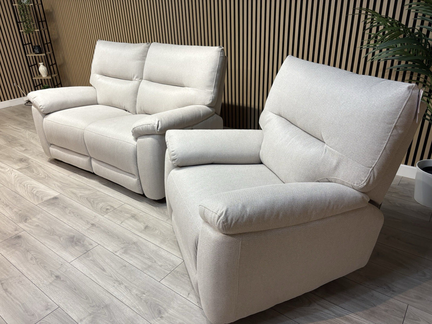 DFS - CAYDANCE Fabric 2 Seater Sofa + Armchair + Stool, Recliners - RRP £2,018