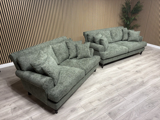 Laura Ashley LYNDEN Style Fabric 3 Seater + 2 Seater Sofa Set, Green - RRP £2700