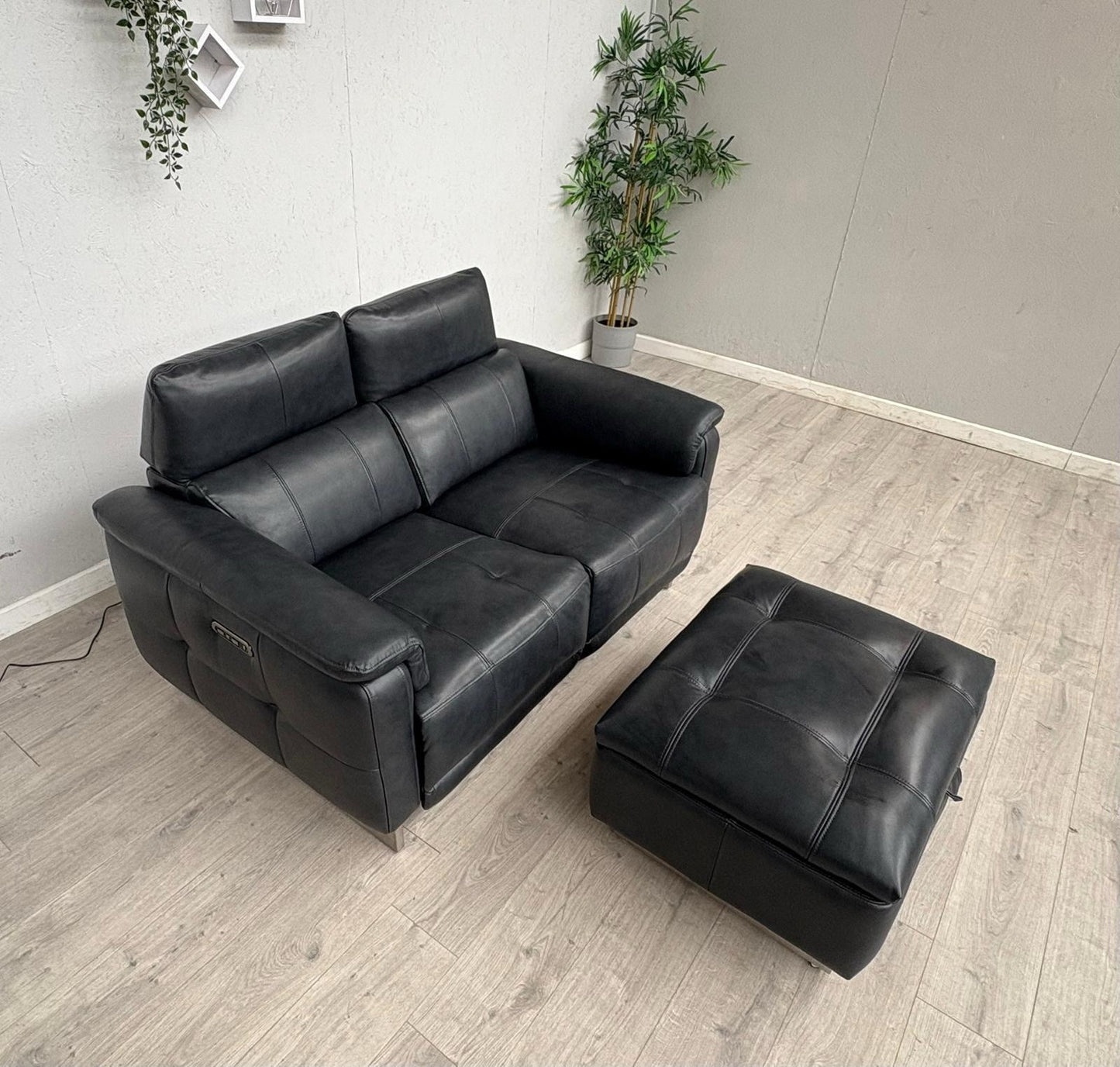 Furniture Village MOET Leather 2 Seater Power Recliner Sofa + Stool - RRP £3,290