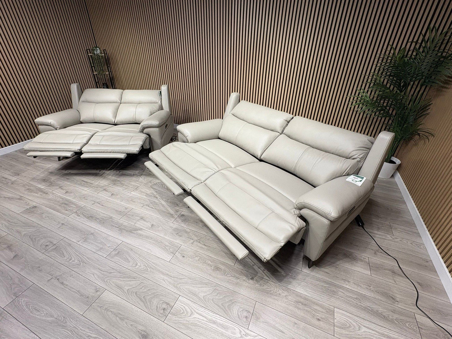 Furniture Village PANACHE Style Leather 3 + 2 Seater Power Recliner Sofa Set