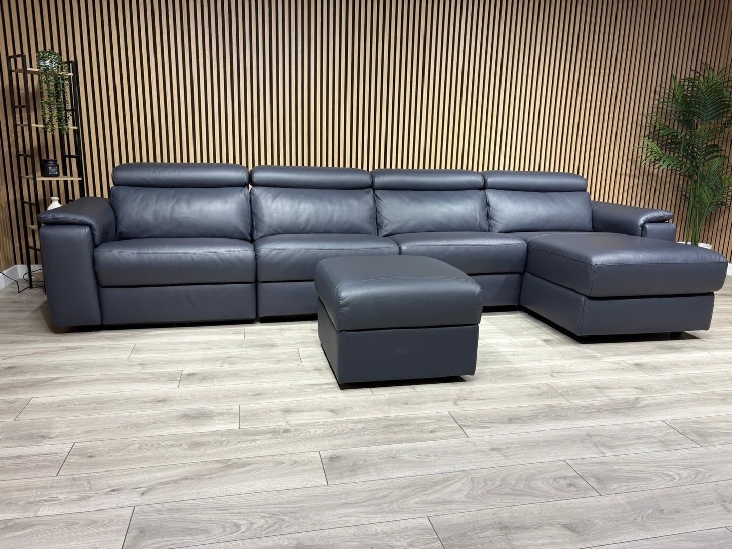 Furniture Village - Nicoletti DAVIDE Leather XL Chaise Sofa + Stool - RRP £6,040