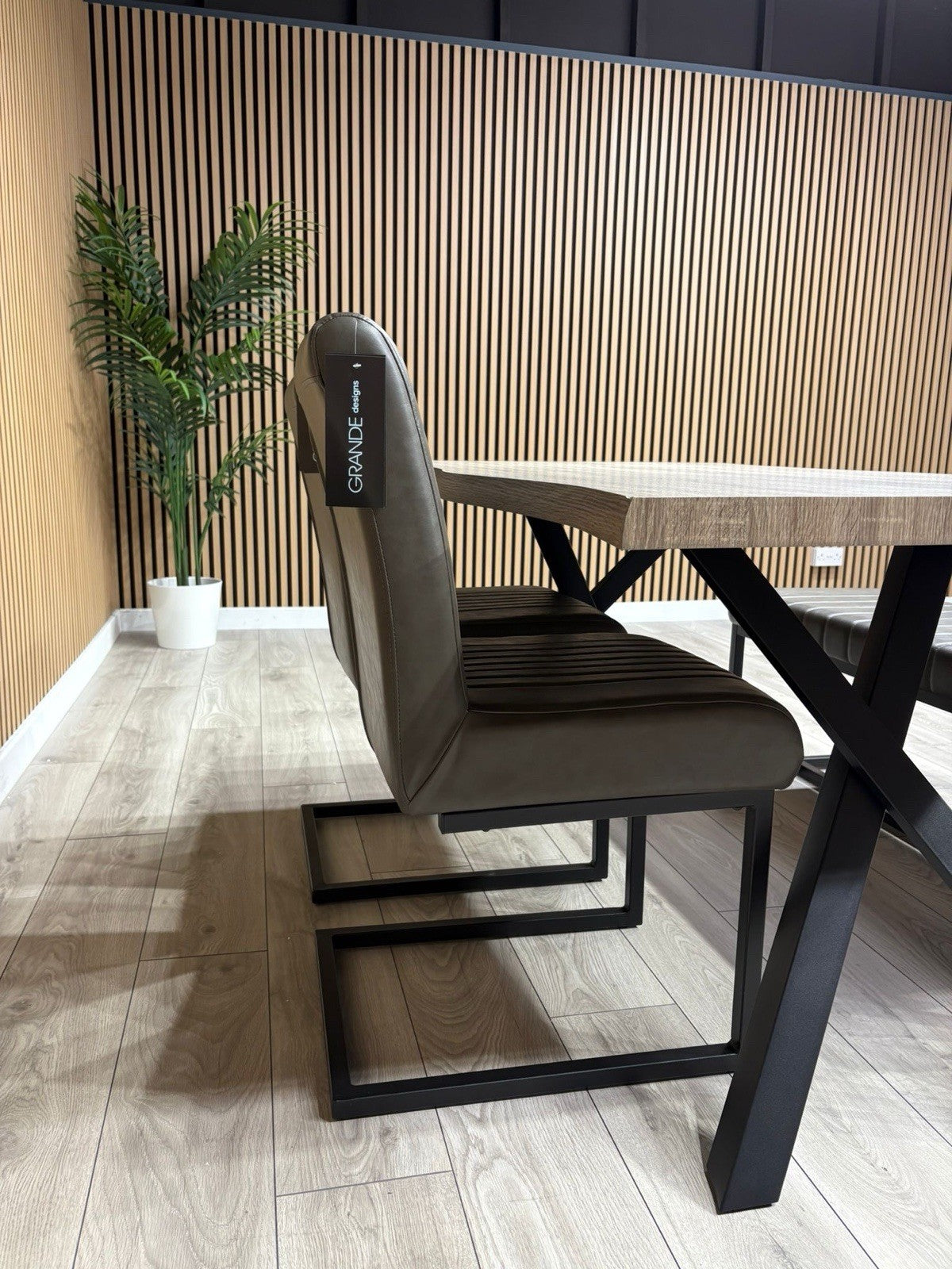 NEXT Sample - RIGA Industrial Dining Table + Bench + 2 x Chairs - RRP £1,899
