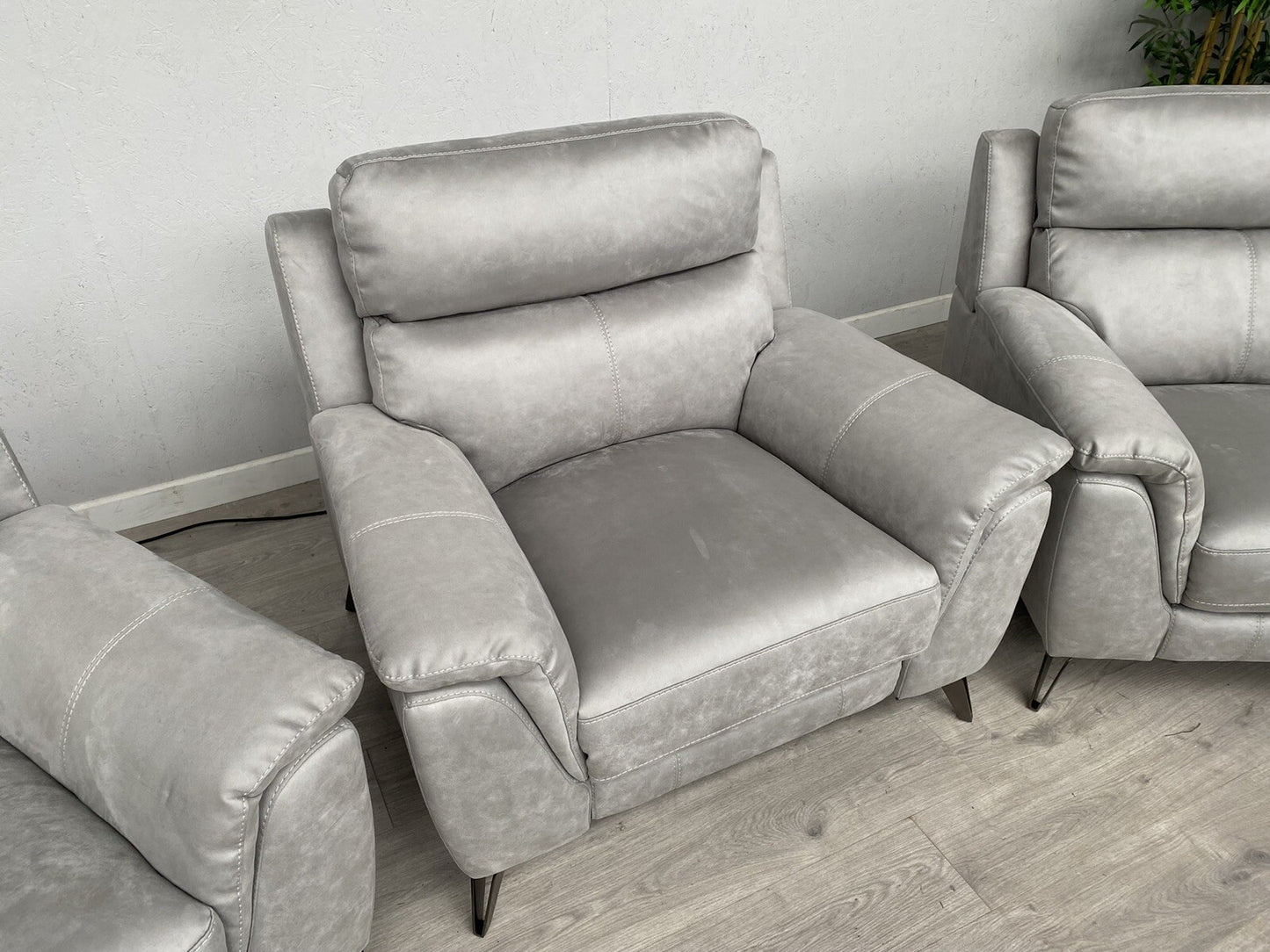 Furniture Village CONTEMPO Fabric 2 x 2 Seater Sofas + Power Recliner Armchair