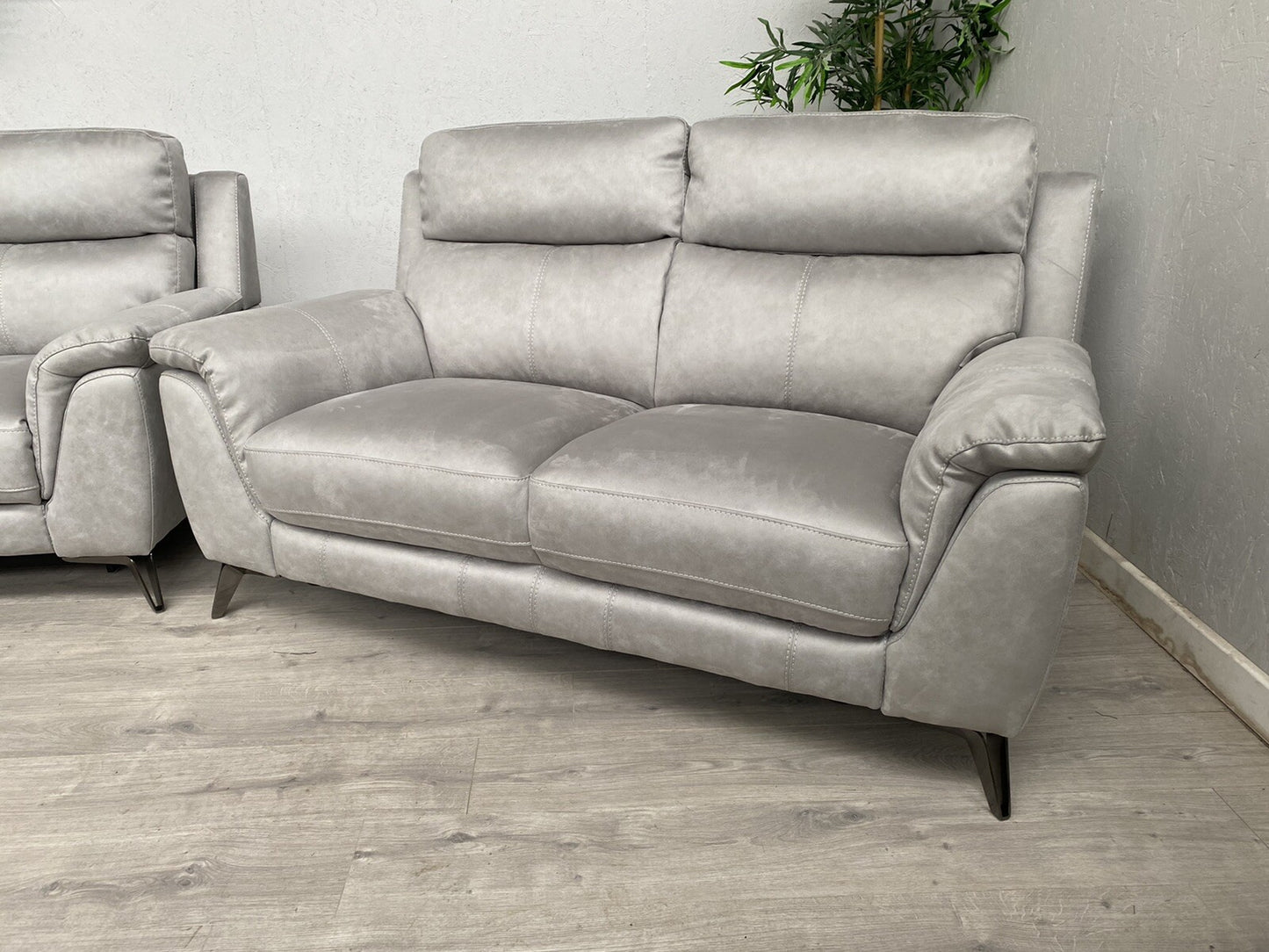 Furniture Village CONTEMPO Fabric 2 x 2 Seater Sofas + Power Recliner Armchair