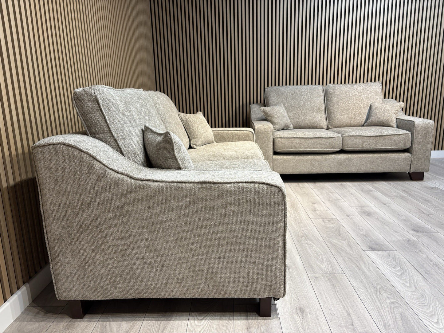 NEBRASKA Premium Fabric 3 Seater + 2 Seater Sofa Set, Stone - RRP £1,899