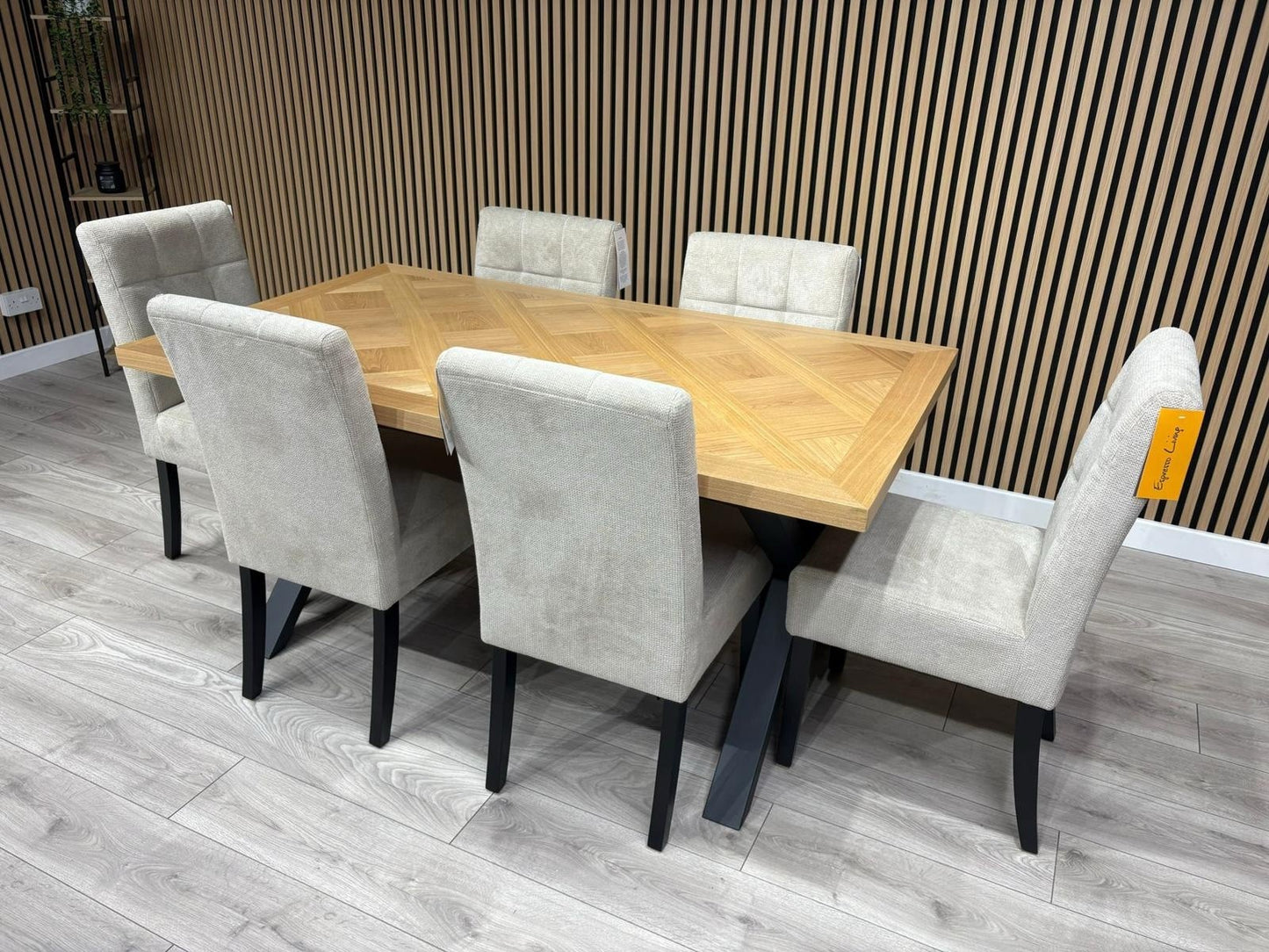 NEXT Sample - LOWRY Oak Parquet Veneer Dining Table + 6 x Chairs - RRP £2,299