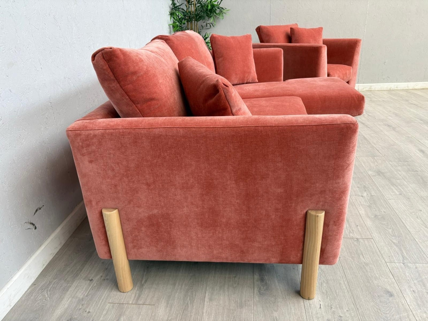Habitat ASTON Fabric RHF Chaise Corner Sofa + Armchair, Papaya - RRP £2,350