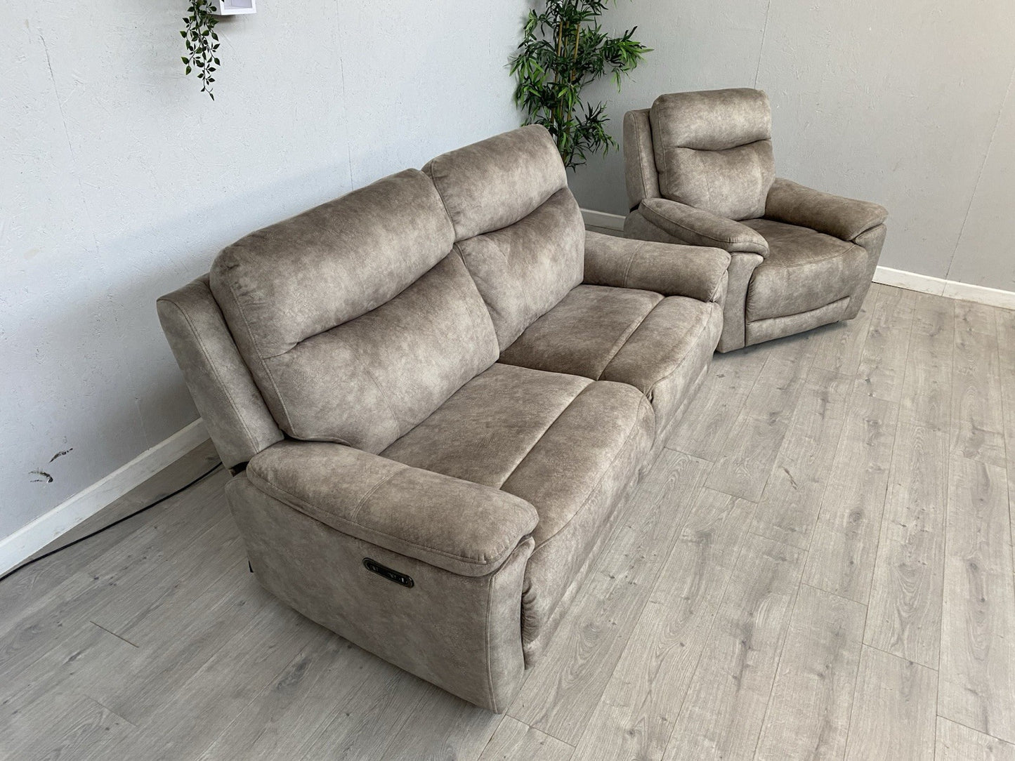 Furniture Village SLOANE Fabric 3 Seater Sofa + Armchair, Power Recliners