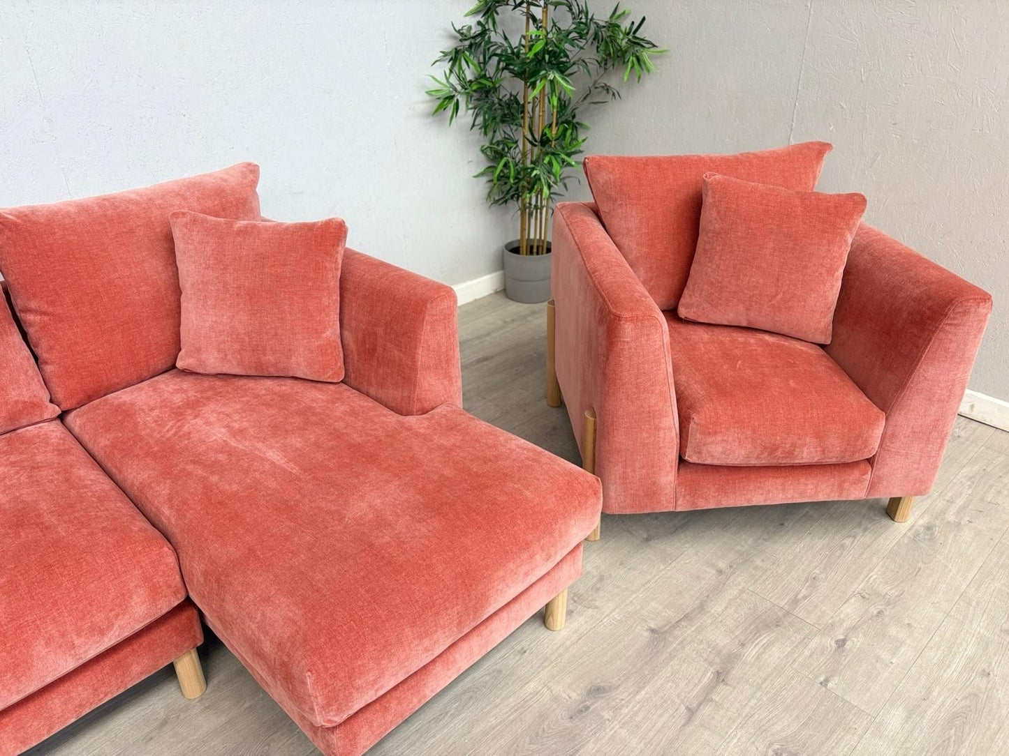 Habitat ASTON Fabric RHF Chaise Corner Sofa + Armchair, Papaya - RRP £2,350