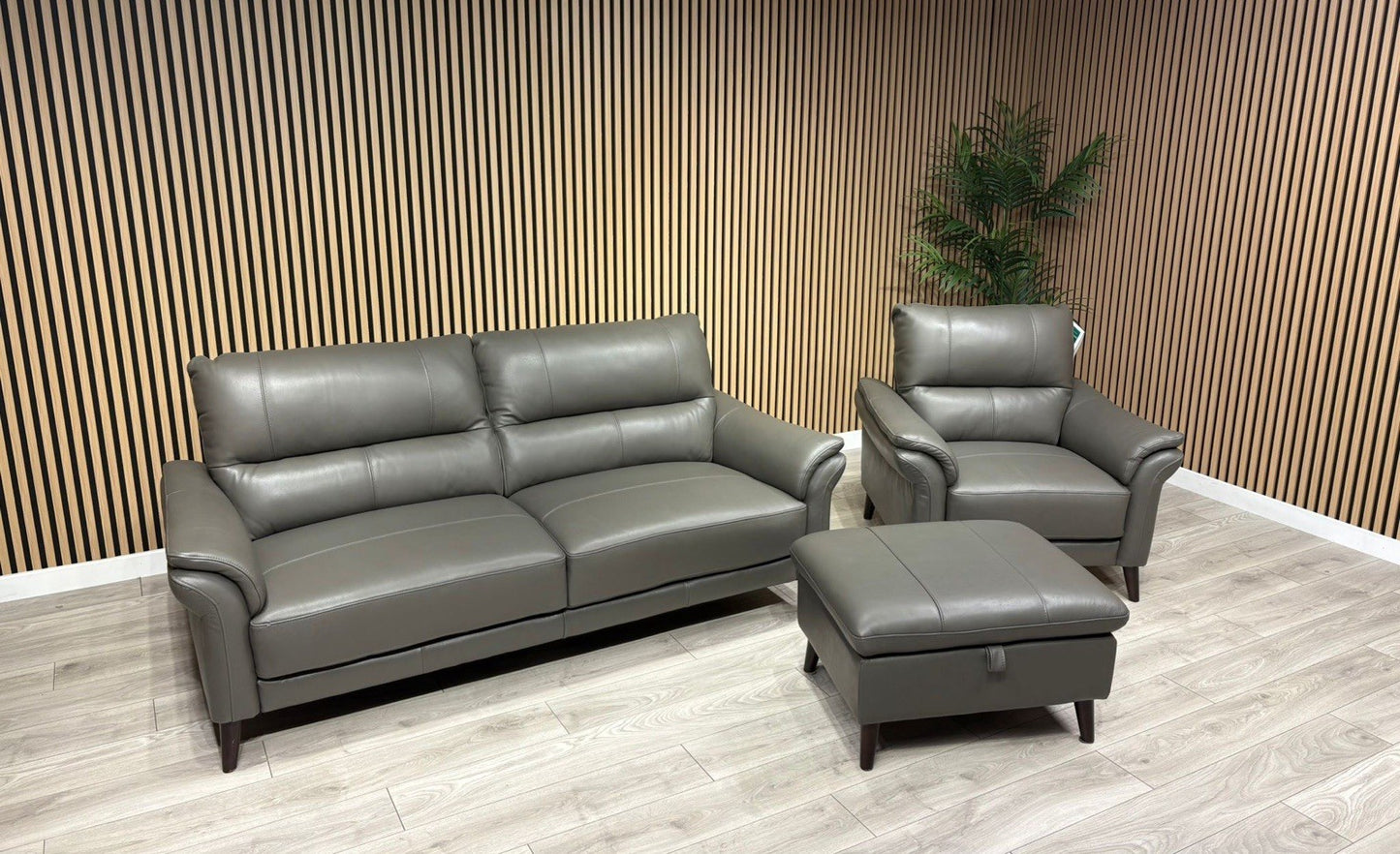 Furniture Village WINNER Leather 3 Seater Sofa, Armchair + Footstool - RRP £2335