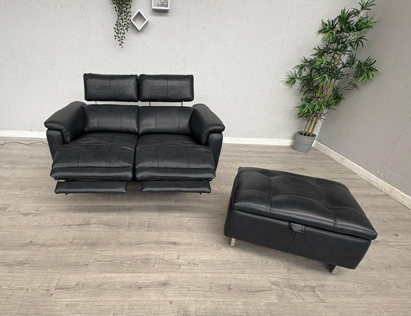 Furniture Village MOET Leather 2 Seater Power Recliner Sofa + Stool - RRP £3,290