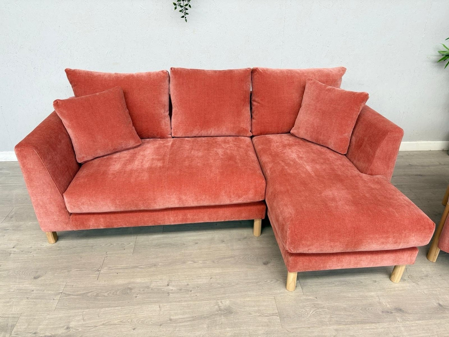 Habitat ASTON Fabric RHF Chaise Corner Sofa + Armchair, Papaya - RRP £2,350