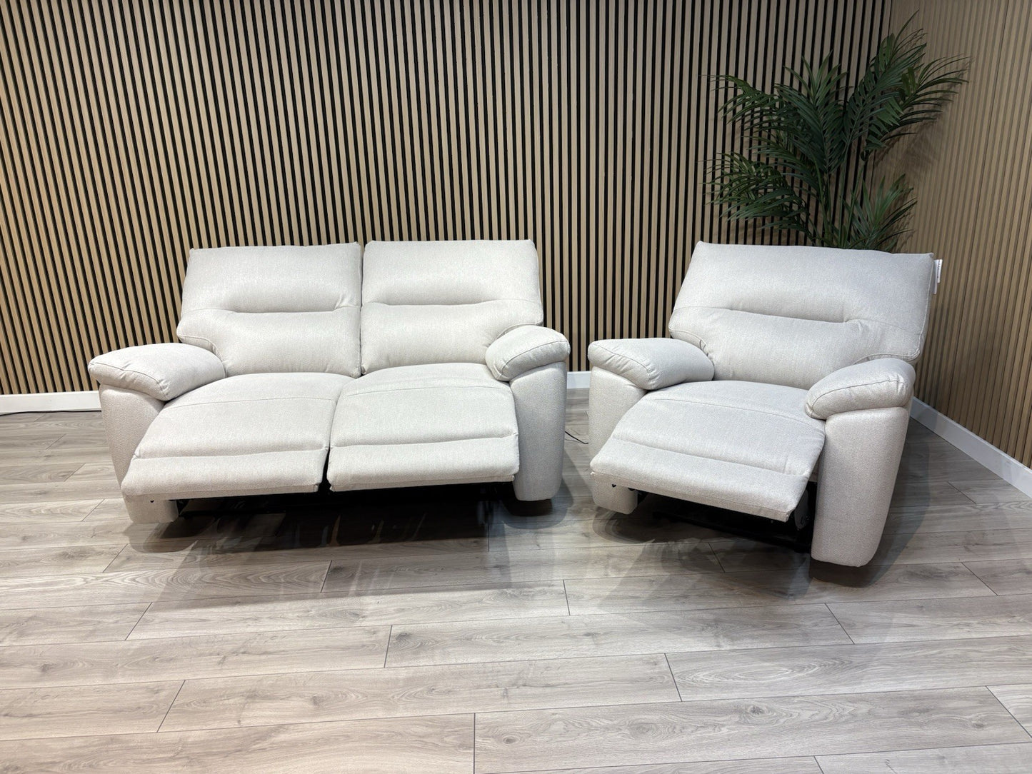 DFS - CAYDANCE Fabric 2 Seater Sofa + Armchair + Stool, Recliners - RRP £2,018