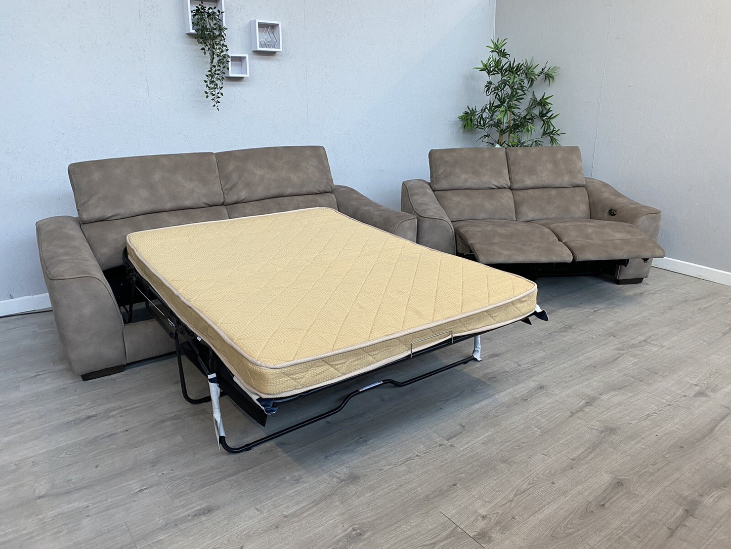 Furniture Village ELIXIR Fabric 3 Seater Sofa Bed + 2 Seater Power Recliner Sofa