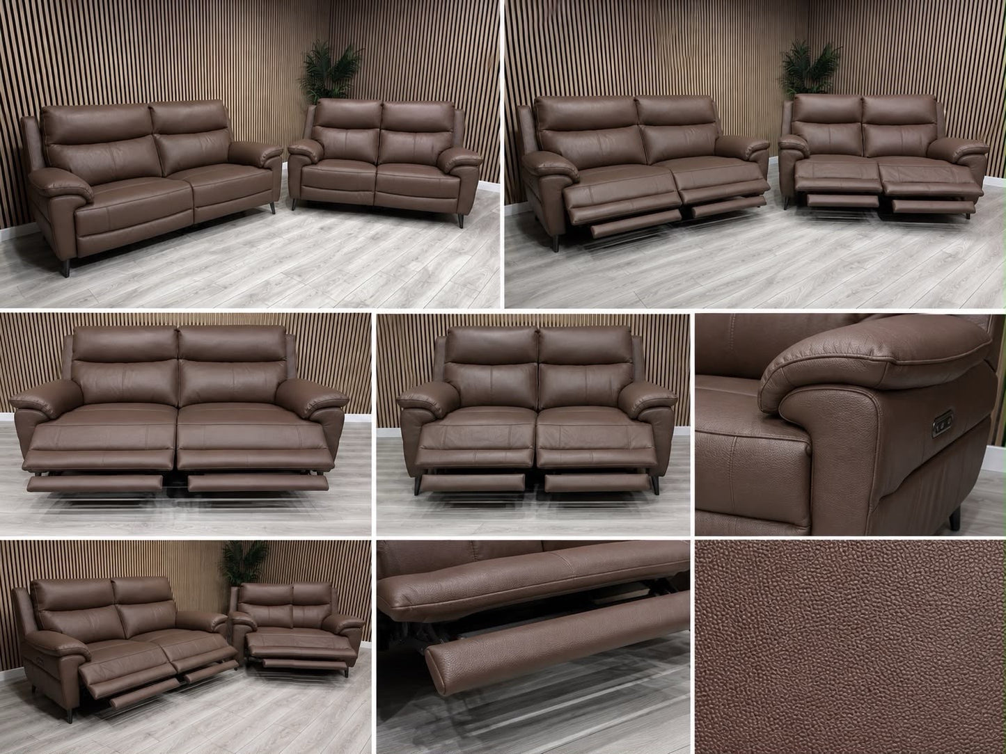 Furniture Village PANACHE Style Leather 3 + 2 Seater Power Recliner Sofa Set