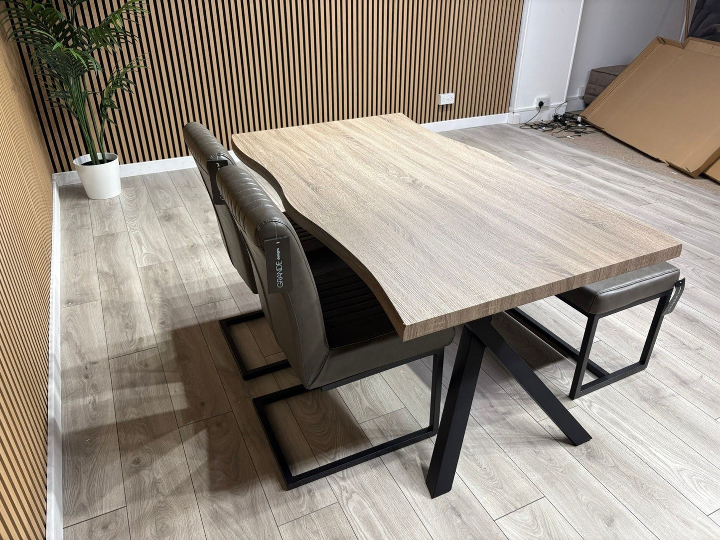 NEXT Sample - RIGA Industrial Dining Table + Bench + 2 x Chairs - RRP £1,899