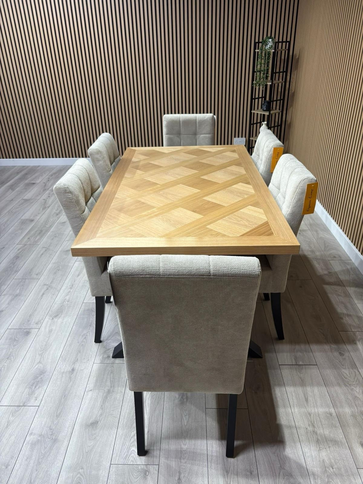 NEXT Sample - LOWRY Oak Parquet Veneer Dining Table + 6 x Chairs - RRP £2,299