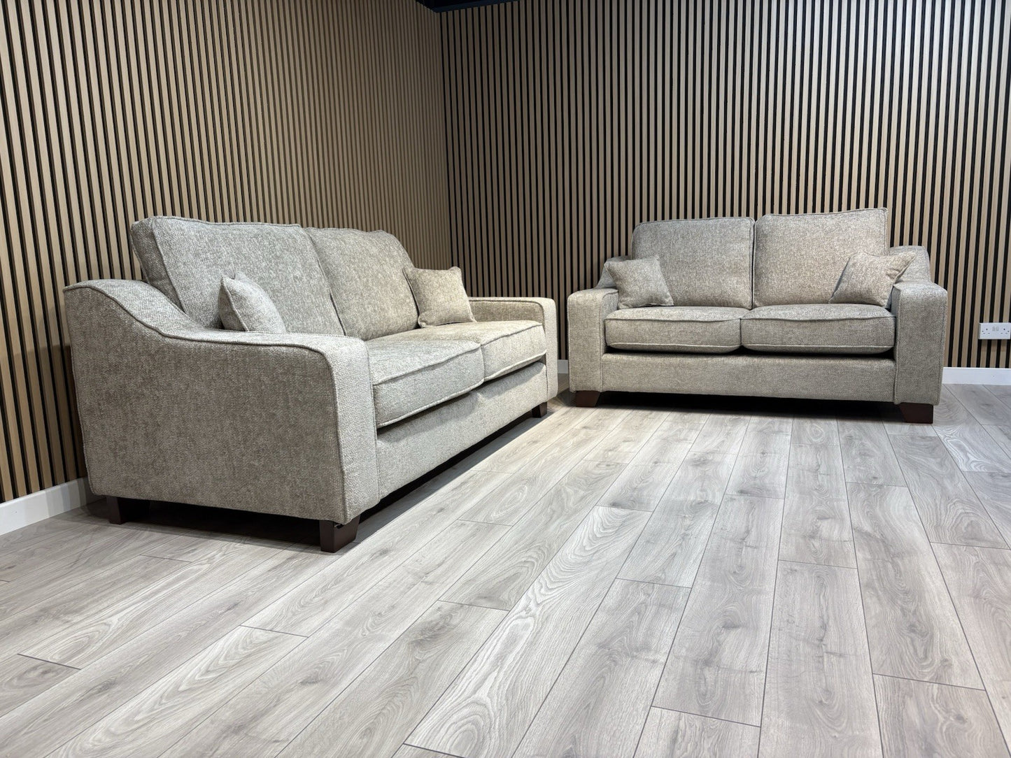 NEBRASKA Premium Fabric 3 Seater + 2 Seater Sofa Set, Stone - RRP £1,899