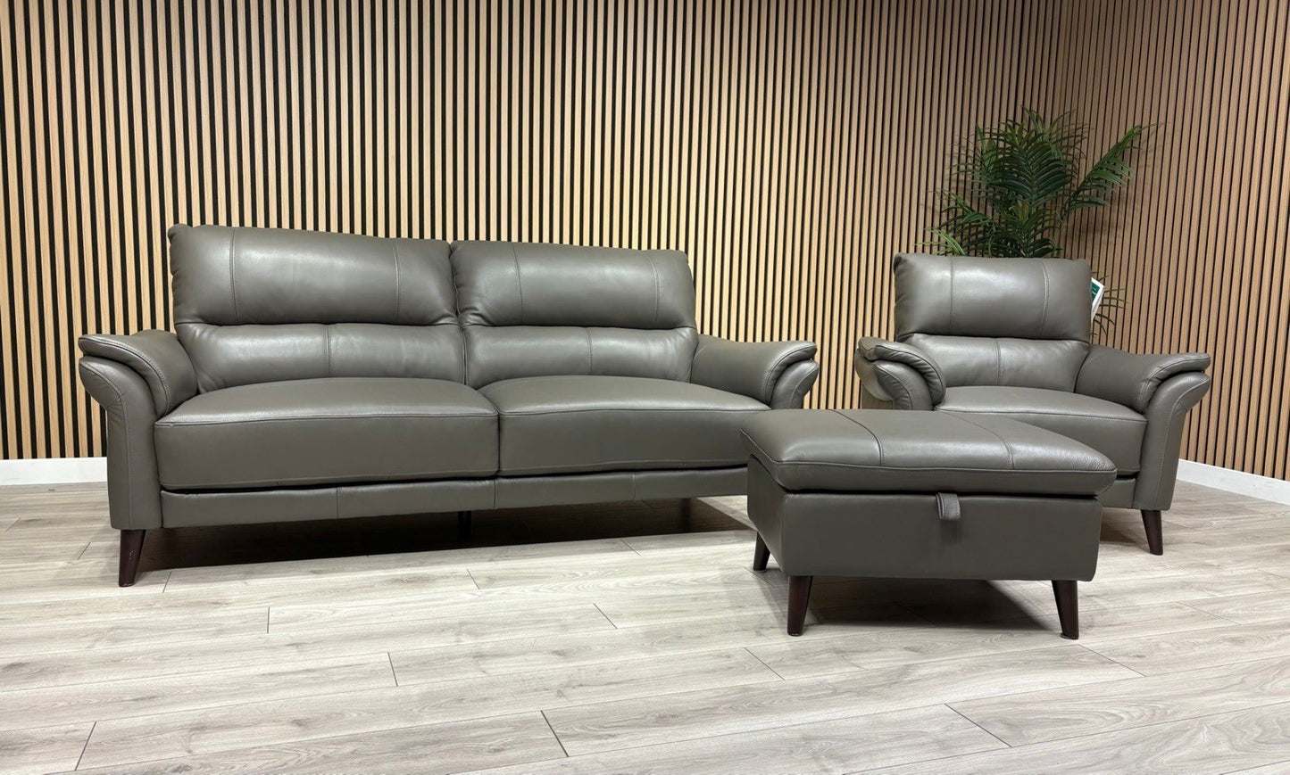 Furniture Village WINNER Leather 3 Seater Sofa, Armchair + Footstool - RRP £2335