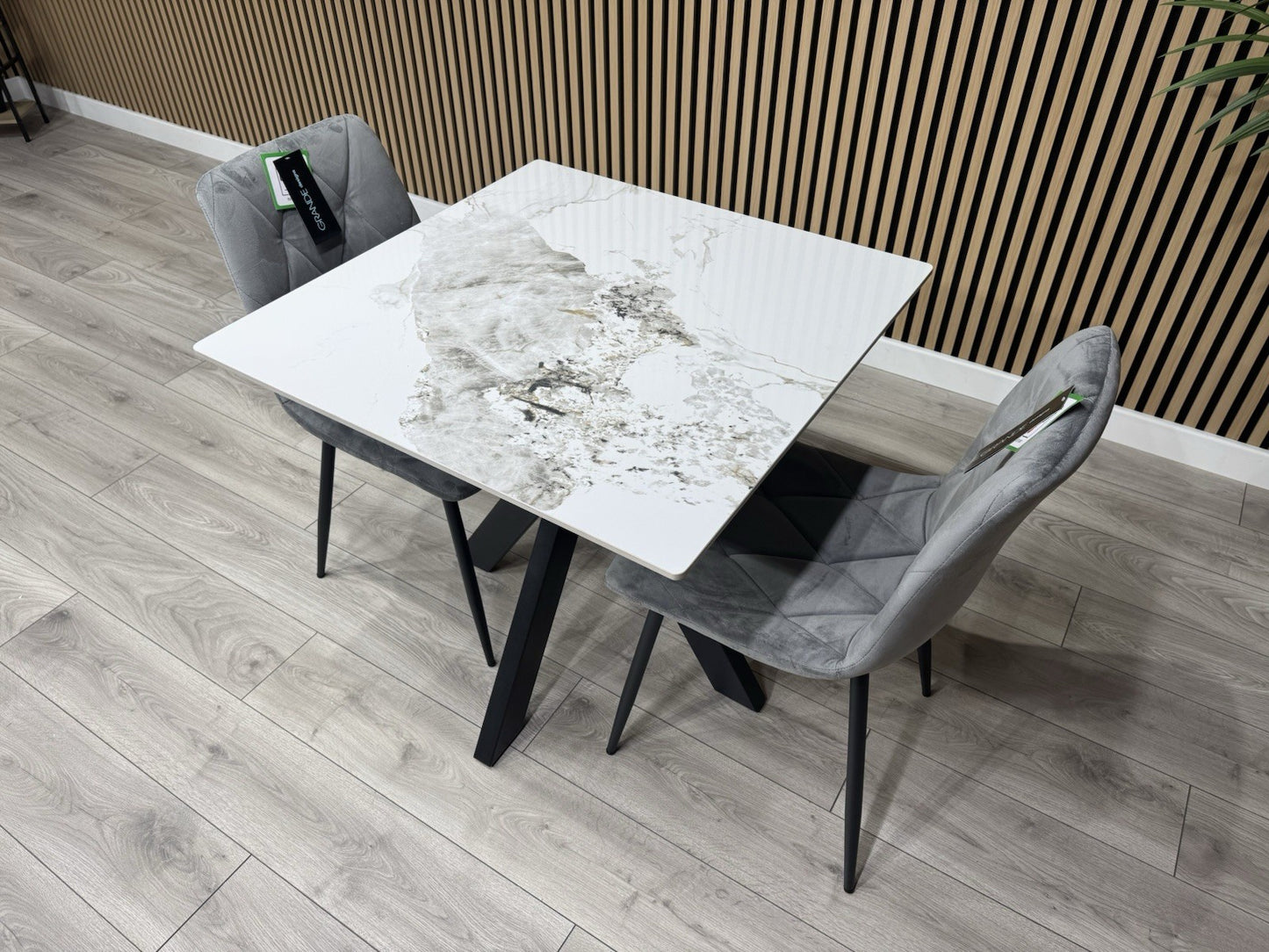 NEXT Sample - CRETE Marble Effect Square Dining Table + 2 x Chairs. RRP £1,099