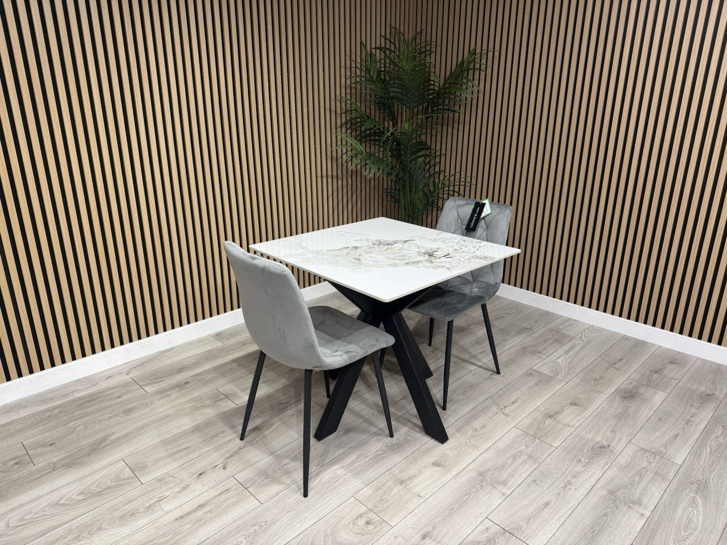 NEXT Sample - CRETE Marble Effect Square Dining Table + 2 x Chairs. RRP £1,099