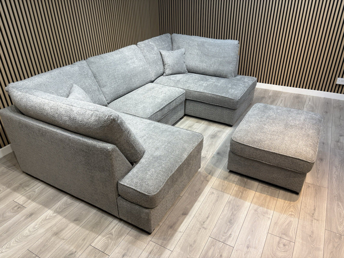 CARNABY Premium Fabric U Shaped Corner Chaise Sofa + Footstool - RRP £1,999