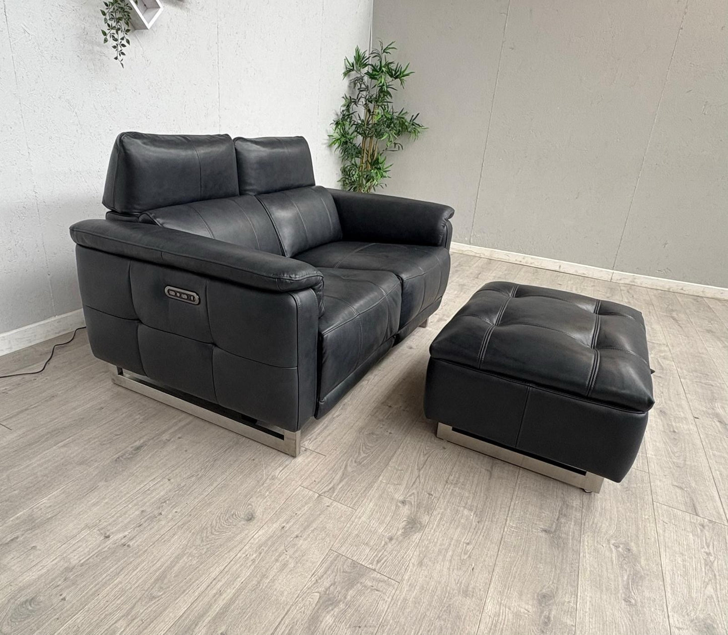 Furniture Village MOET Leather 2 Seater Power Recliner Sofa + Stool - RRP £3,290