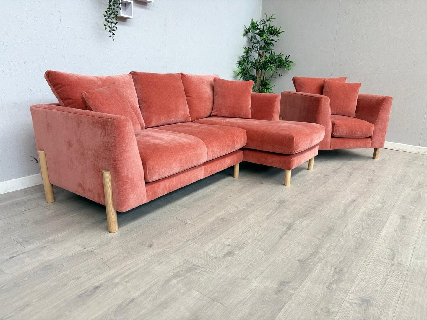 Habitat ASTON Fabric RHF Chaise Corner Sofa + Armchair, Papaya - RRP £2,350