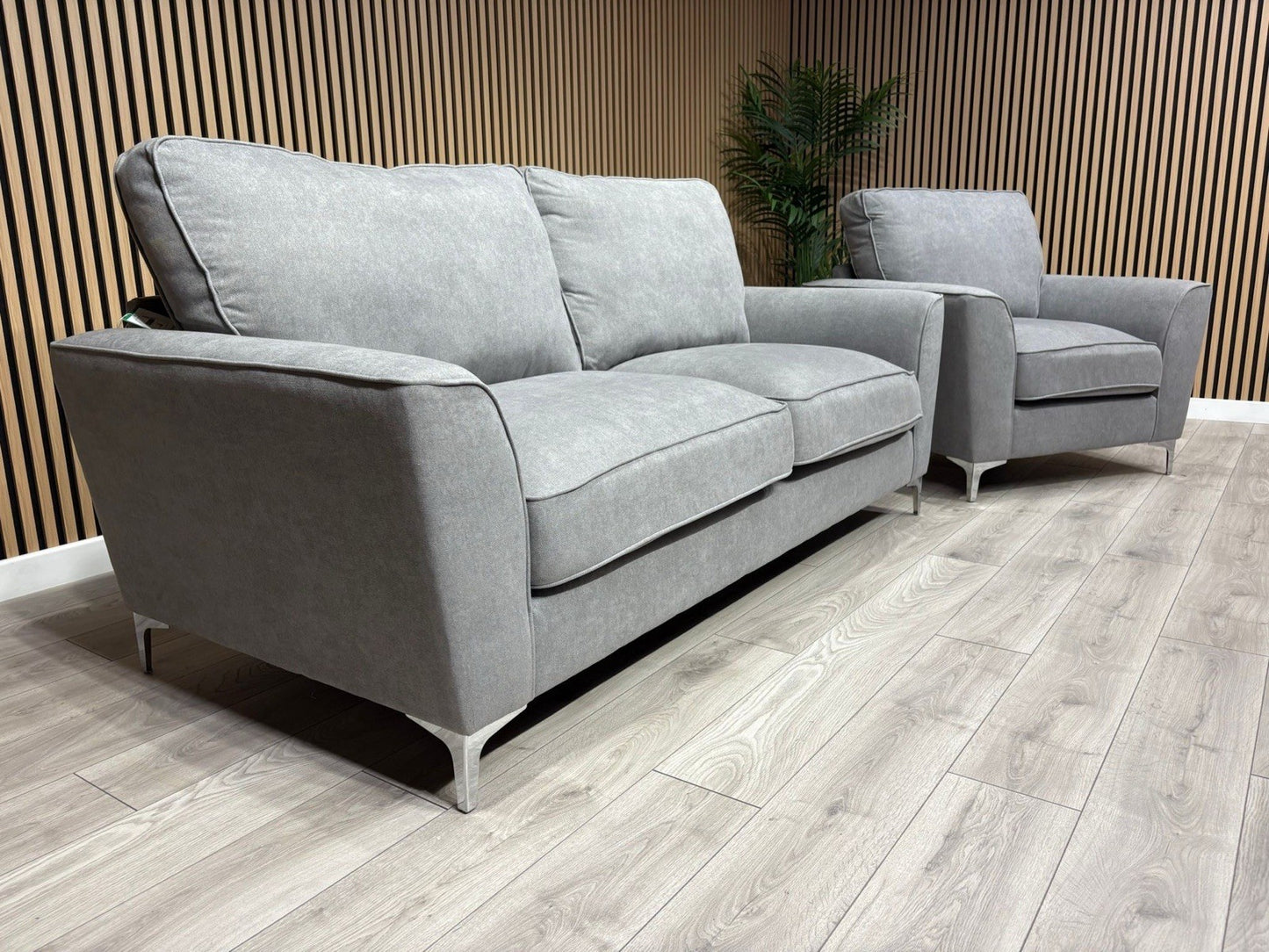 Furniture Village LEGEND Fabric 3 Seater Sofa + Armchair, Pewter - RRP £1,990