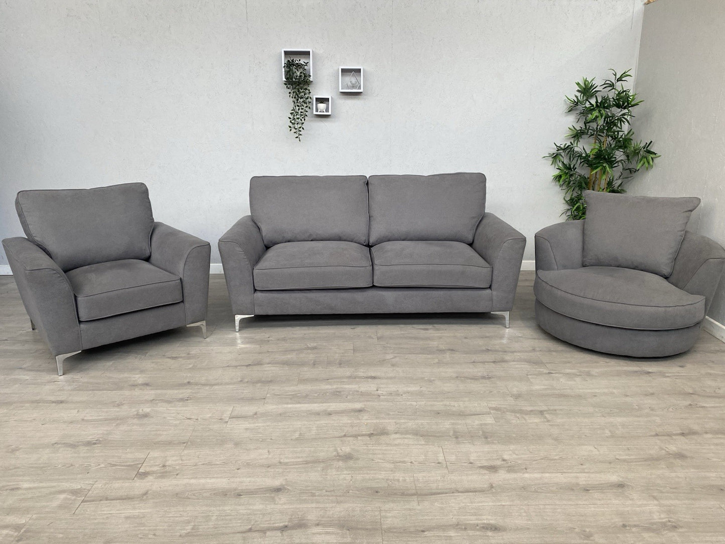 Furniture Village LEGEND Fabric 3 Seater Sofa, Armchair + Swivel Chair RRP £2835