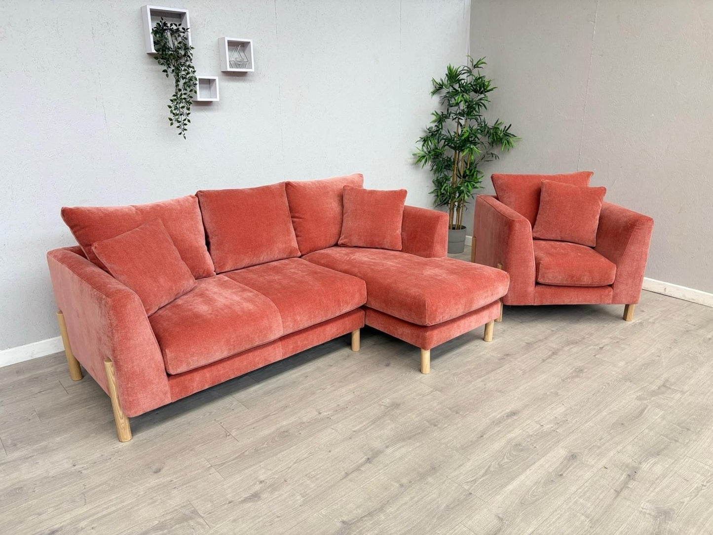 Habitat ASTON Fabric RHF Chaise Corner Sofa + Armchair, Papaya - RRP £2,350