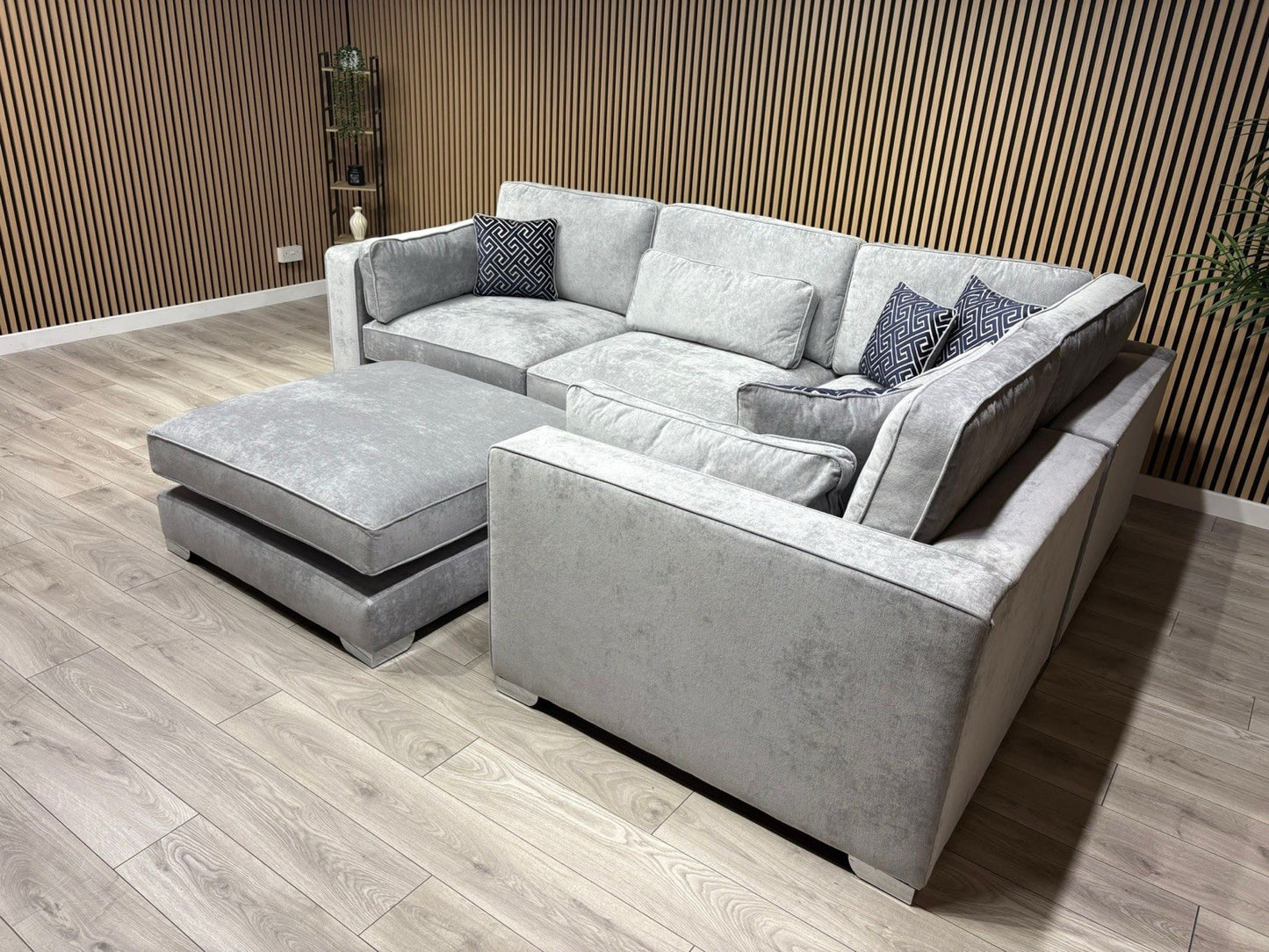 Sofology CAVALLI Style Fabric 3 Corner 1.5 Sofa + Footstool, Silver - RRP £5398