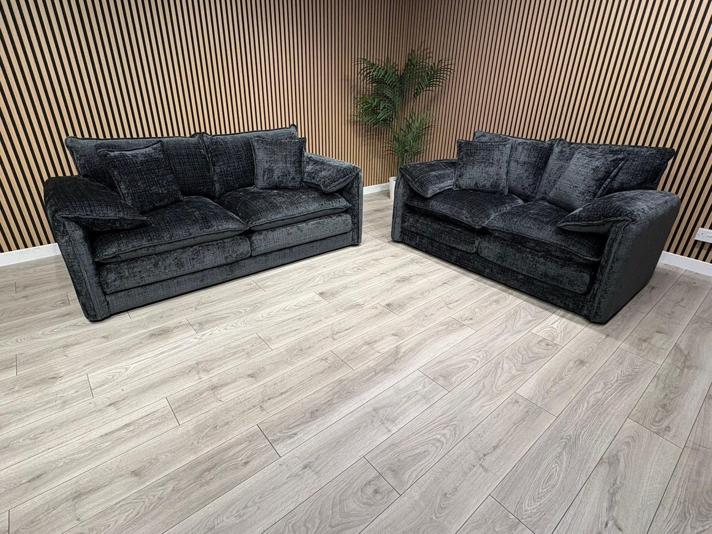 SOLICE Fabric 3 Seater + 2 Seater Sofa Set, Black - RRP £2,498