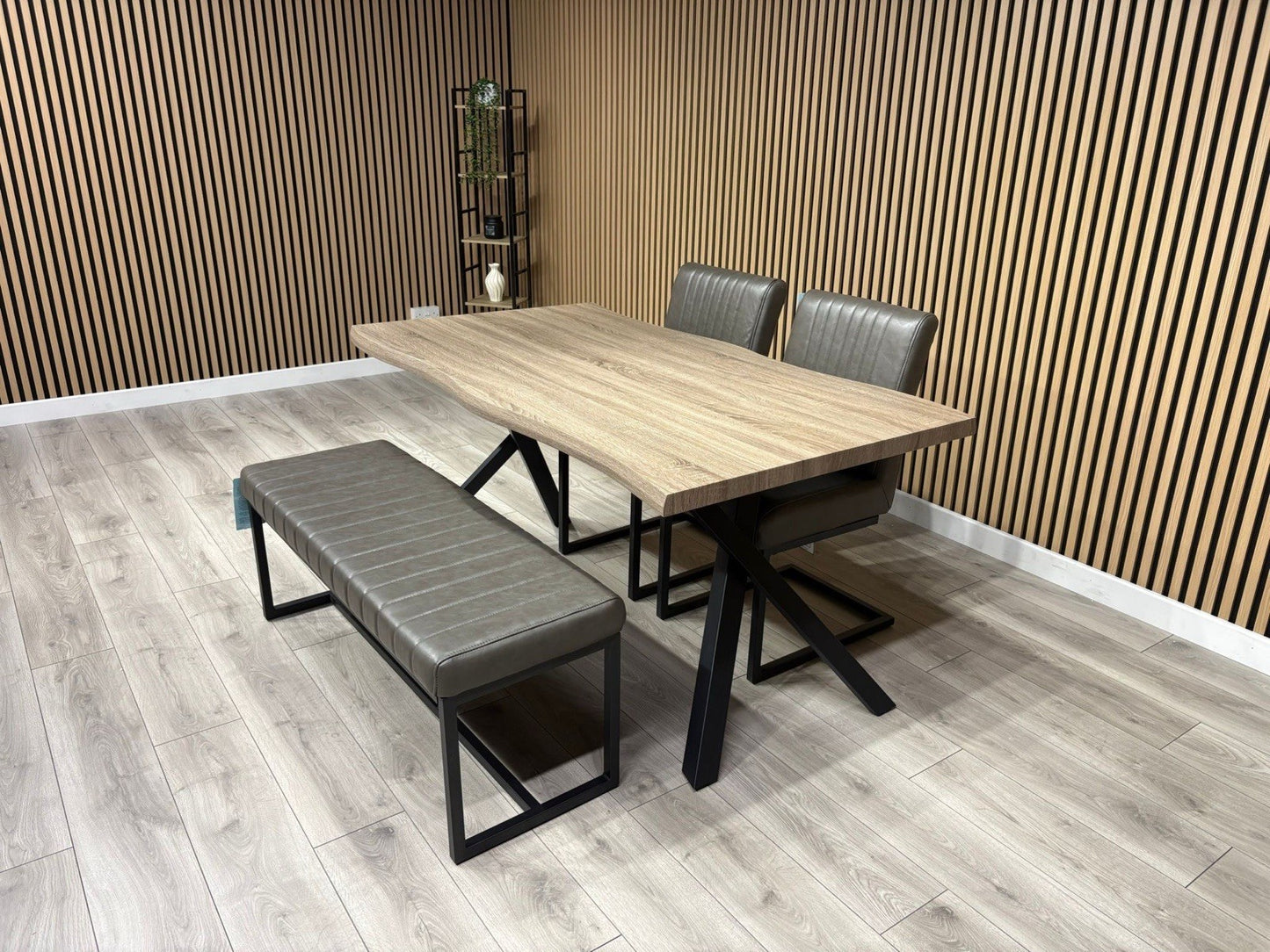 NEXT Sample - RIGA Industrial Dining Table + Bench + 2 x Chairs - RRP £1,899