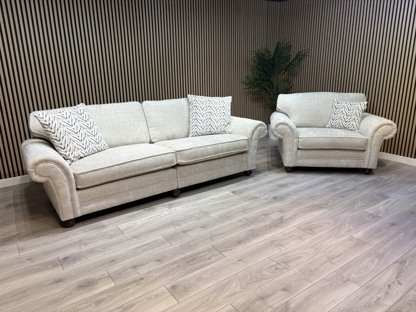 NEW BLENHEIM Fabric 4 Seater Sofa + Loveseat Armchair - RRP £4,540