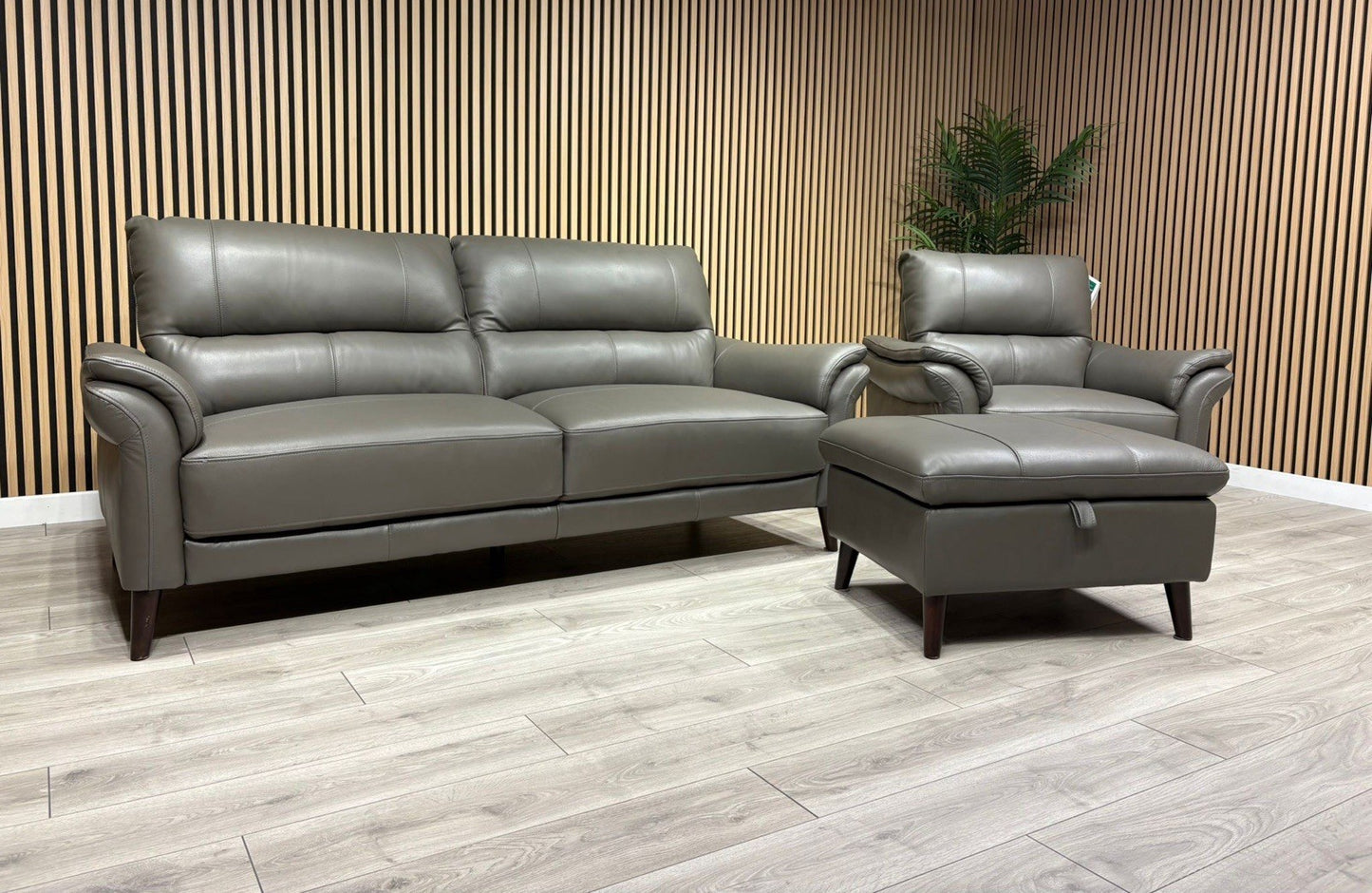 Furniture Village WINNER Leather 3 Seater Sofa, Armchair + Footstool - RRP £2335