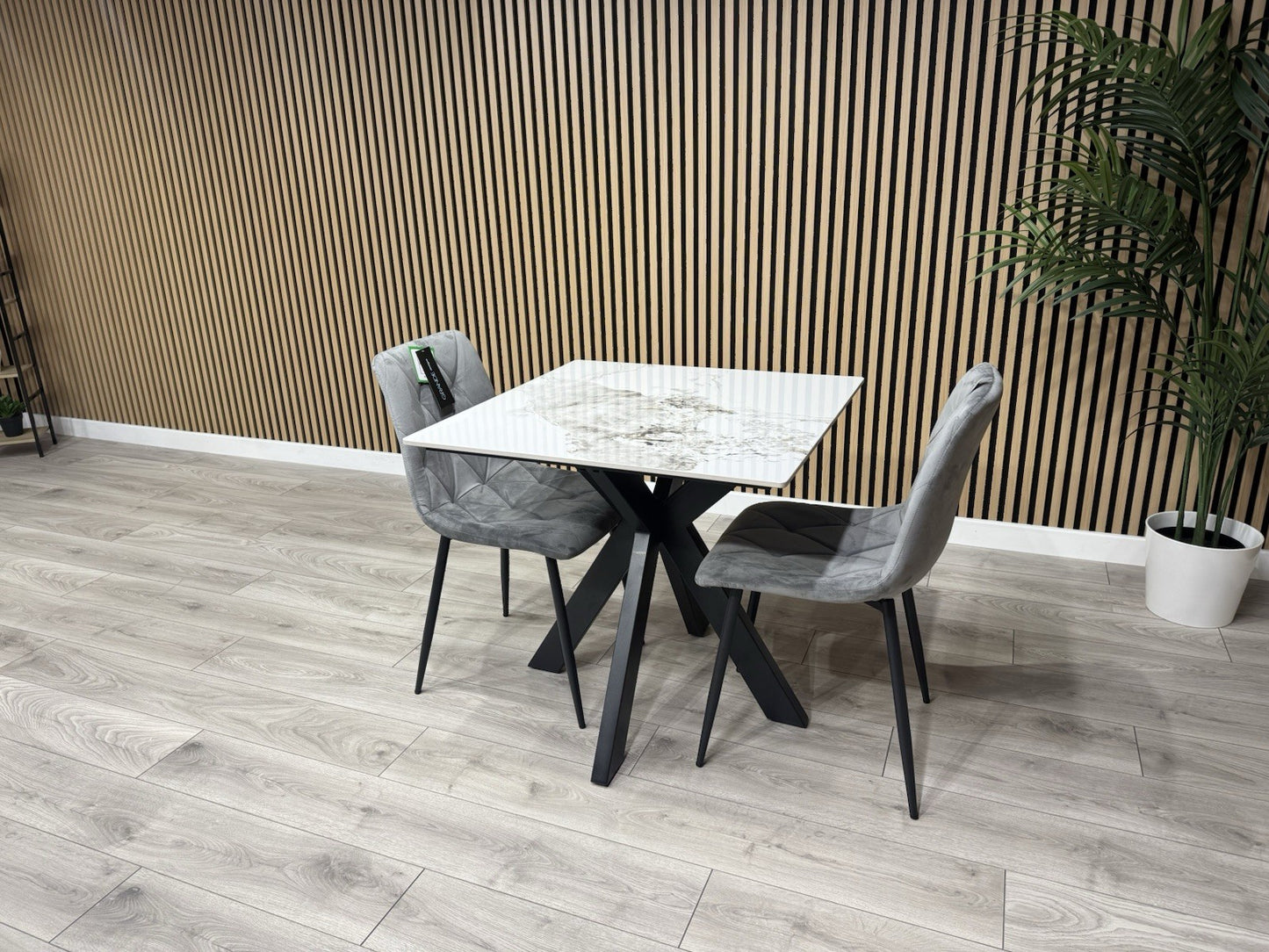NEXT Sample - CRETE Marble Effect Square Dining Table + 2 x Chairs. RRP £1,099