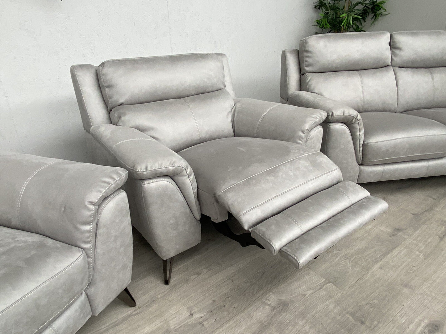 Furniture Village CONTEMPO Fabric 2 x 2 Seater Sofas + Power Recliner Armchair