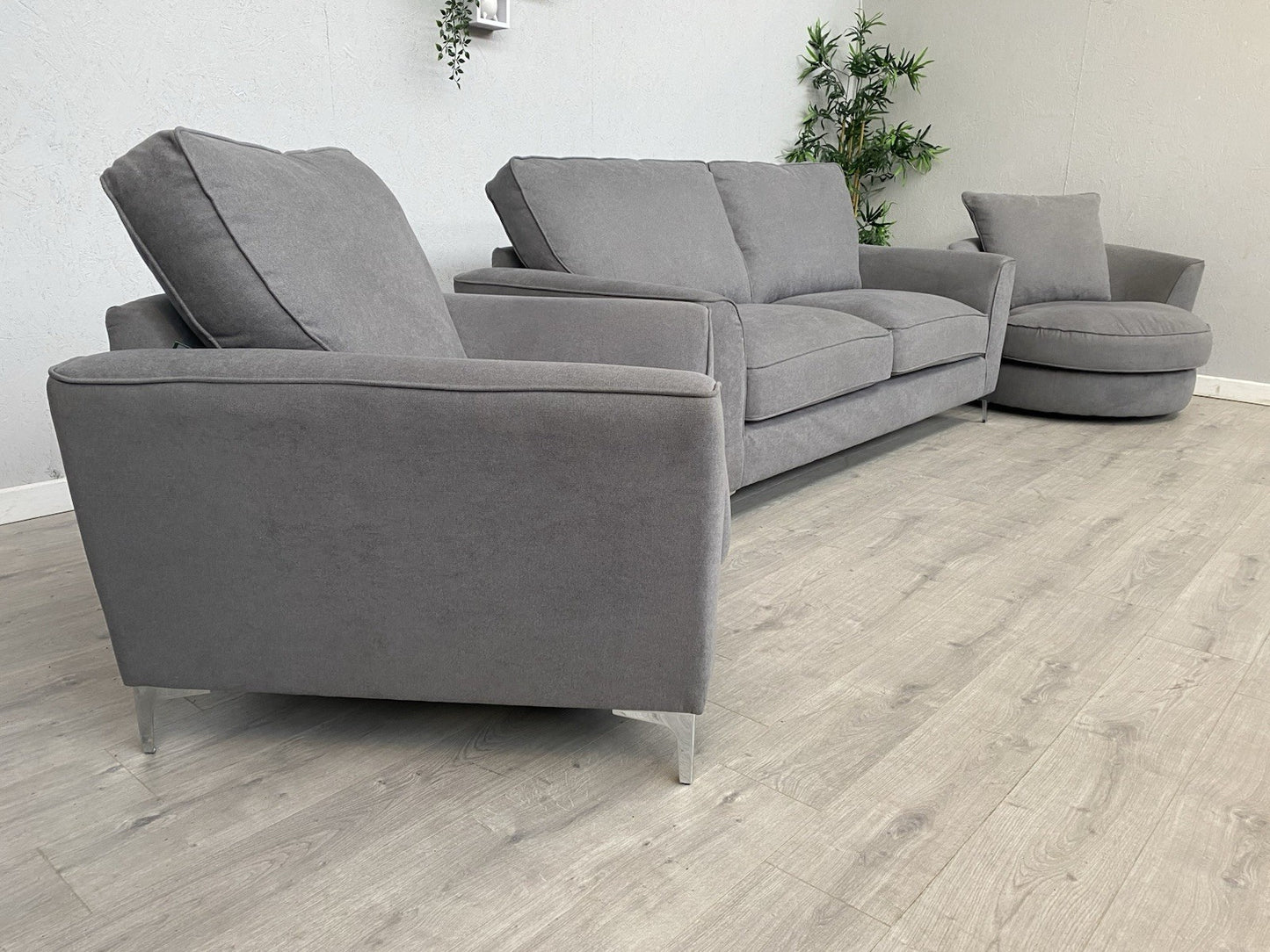 Furniture Village LEGEND Fabric 3 Seater Sofa, Armchair + Swivel Chair RRP £2835
