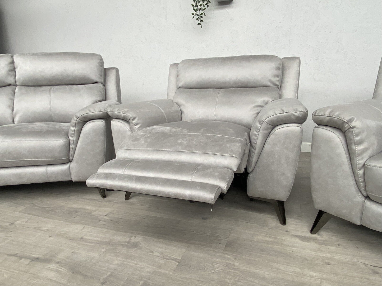 Furniture Village CONTEMPO Fabric 2 x 2 Seater Sofas + Power Recliner Armchair