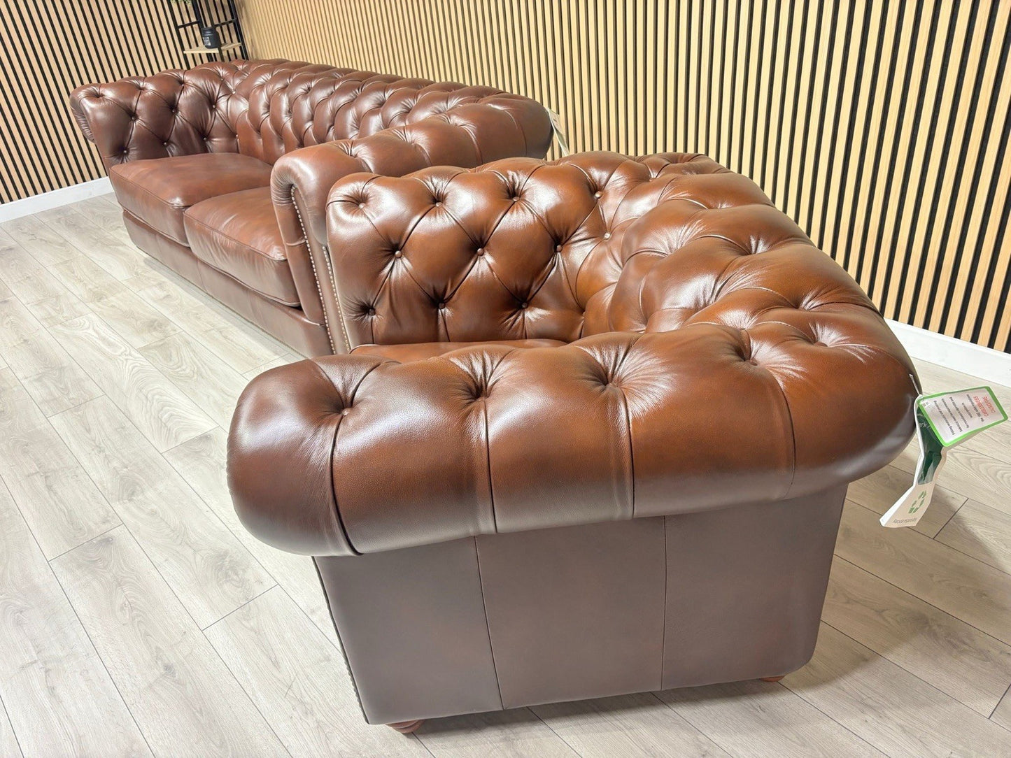 At The Helm Shackleton Style 3 Seater Sofa + Armchair Leather Chesterfield Set